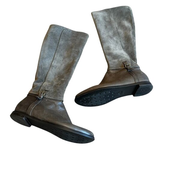 Attilio Giusti Leombruni AGL Grey Leather Suede Boots Tall Buckle Size 36 5.5 - Picture 1 of 11
